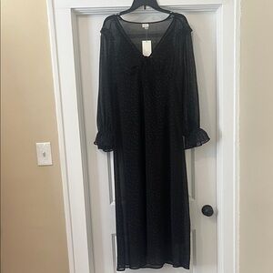 a new day Black Sheer Long Sleeve Polka Dots Maxi Dress